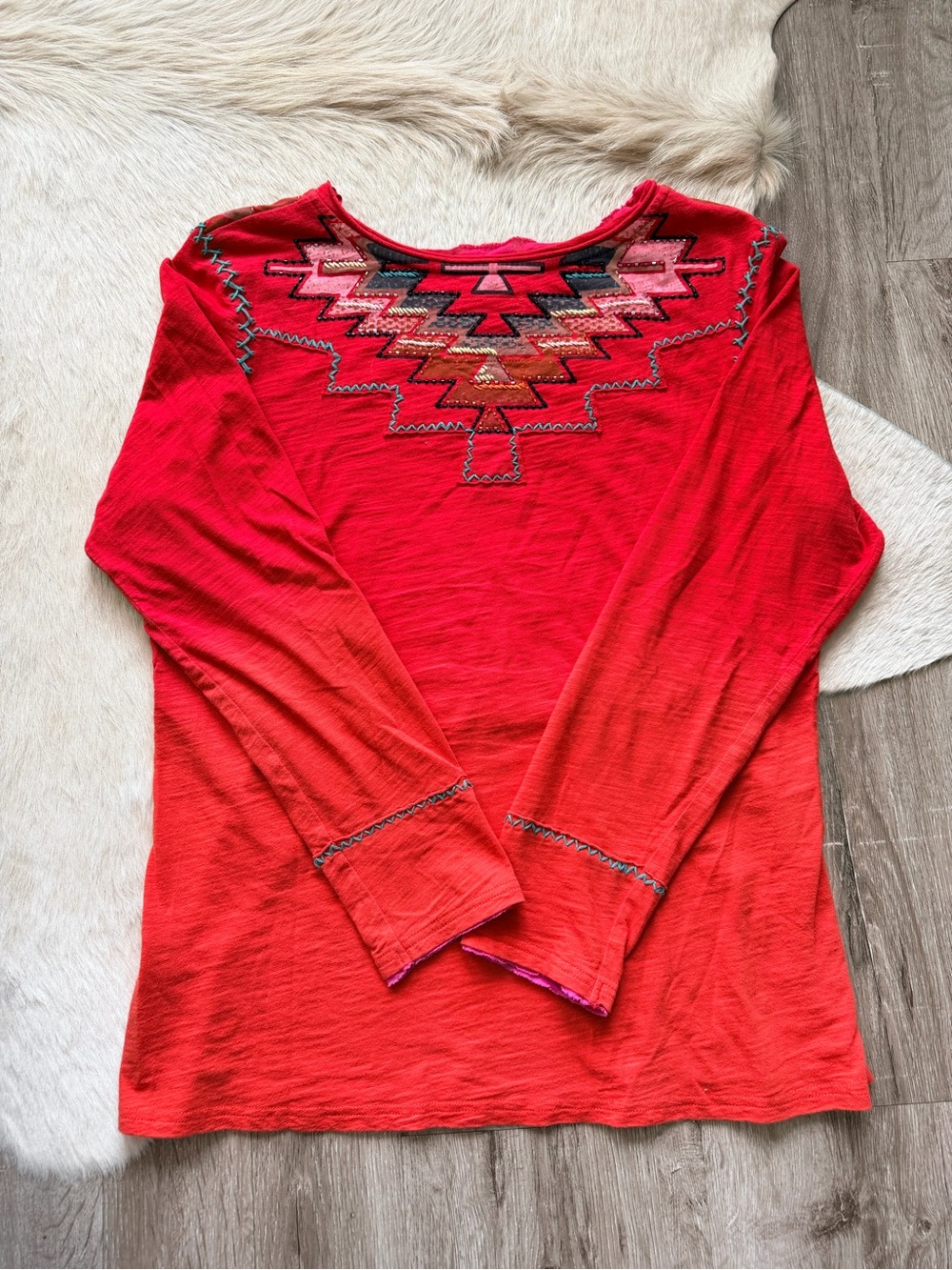 Double D Ranch Red Embroidered Long-Sleeve Tee